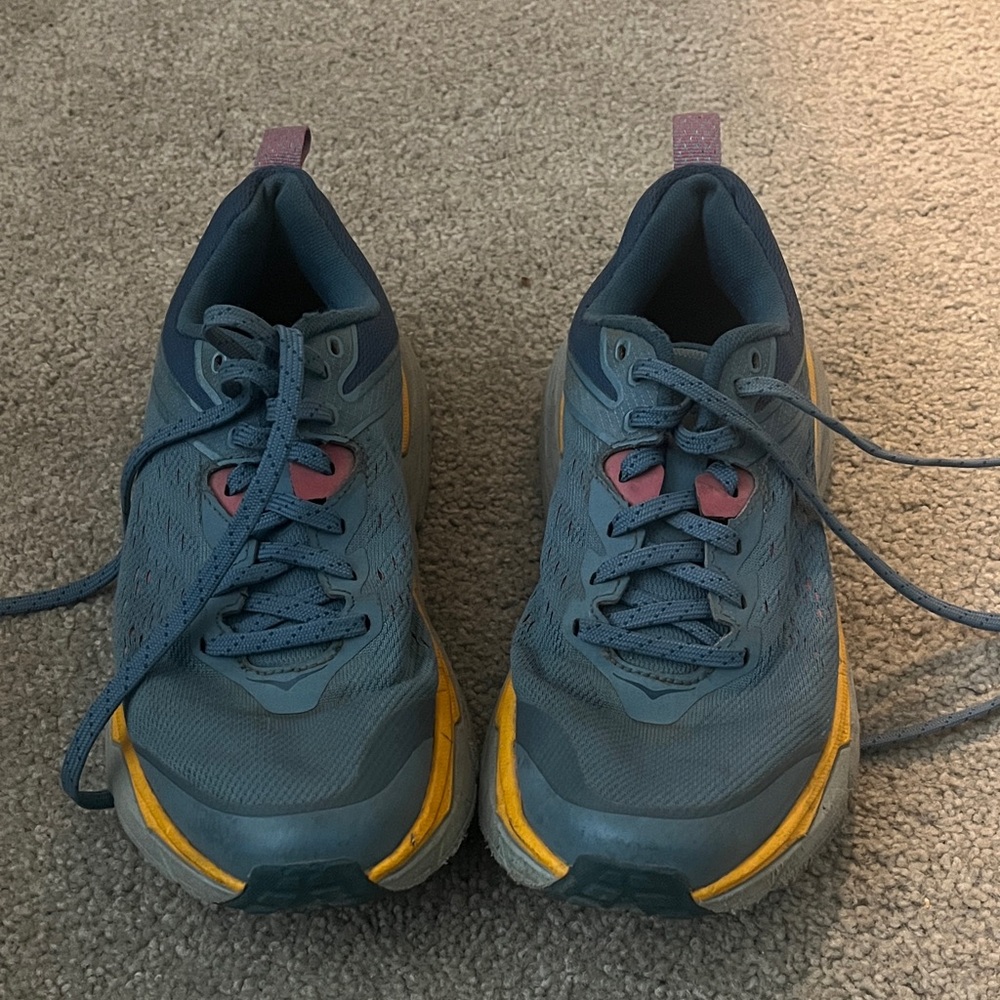 Hoka Blue and Yellow Running Shoes